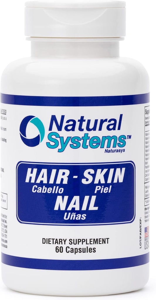 Hår hud og negle Vitaminer Supplement 60 Capsule af naturlige systemer - Stærke negle og hårvækst Vitaminer for kvinder og mænd - Natural biotin hår hud og negle Vitamin - Hudbeskyttelse Vitaminer