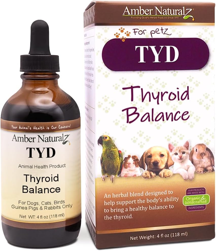 Amber NaturalZ TYD Thyroid Balance Herbal Supplement for Dogs, Cats, Birds, Guinea Pigs, and Rabbits | Herbal Pet Supplement for Thyroid Health | 4 Fluid Ounce Glass Bottle | Manufactured in The USA