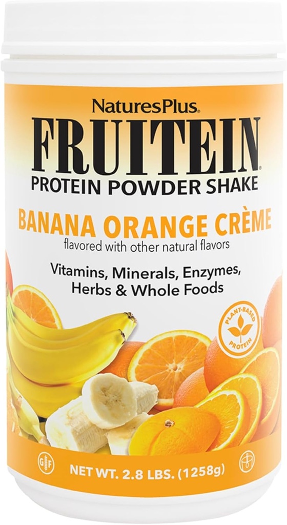 NaturePlus FRUITEIN Banana Orange Creme Shake - 2,8 lbs - 10 Bedste Plantbaserede Protein Per Servering - Understøtter energi & immunsystem - Vegetarisk, Gluten Gratis & ikke-GMO - 37 Servering