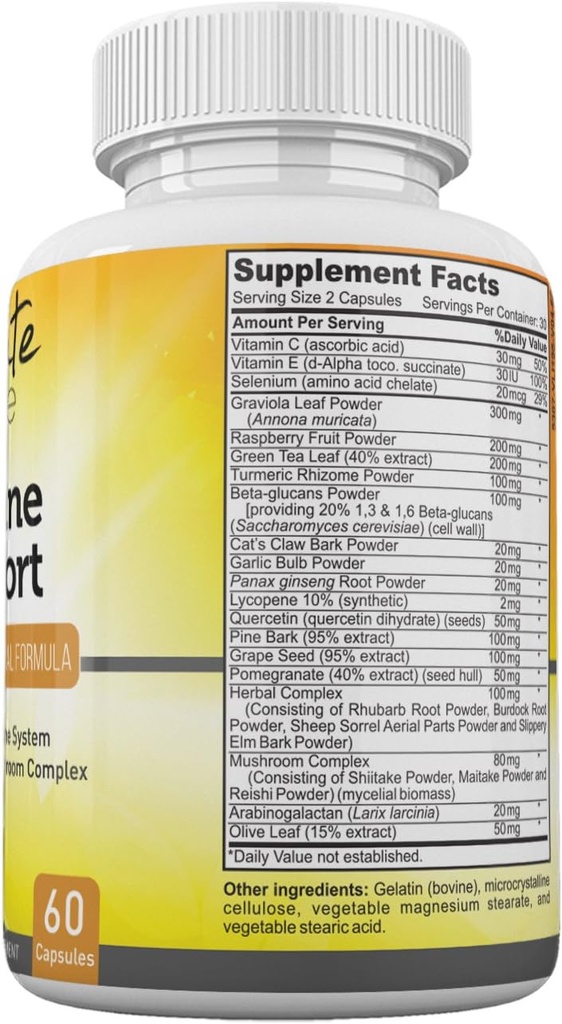 Amate Life Immune Support Maximum Defense - Immune System Booster Vitamins C & E Mushroom Supplement Plus 20 Active Ingredients Antioxidants Immunity Booster Men and Women 60 Capsules Made in USA