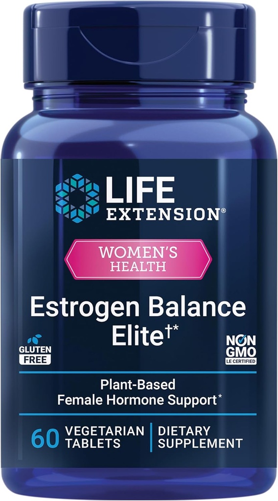 Life Extension Estrogen Balance Elite, Menopause Support, Hormone Balance, hot Flashs, Night Sweats, Vaginal Dryness, Gluten- Free, Non- GMO, Vegetar, 60 tabletter.