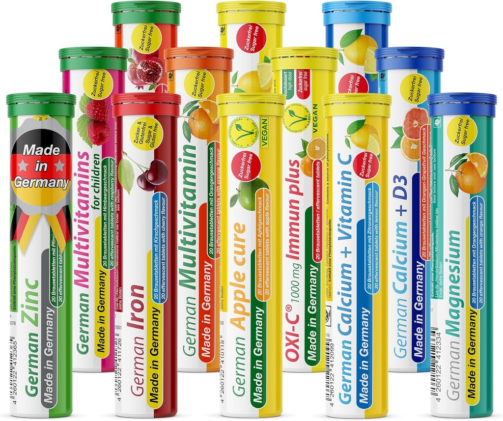 T & D Tysk Vitamin, Minerals - 240 Vegansk / Vegetarisk Drik Effervescent tabletter - Blandede frugt flavor Box - Made in Germany