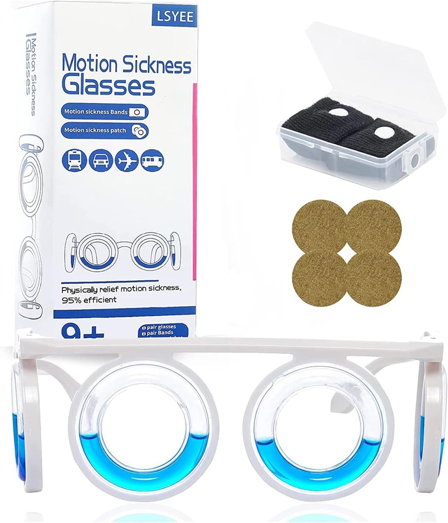 Anti- Motion Sygeglas, Motion Sygeglas (tilfældig farve), Motion Sygdom Patch, Antiemetisk, Tre i én pakke for voksne eller børn