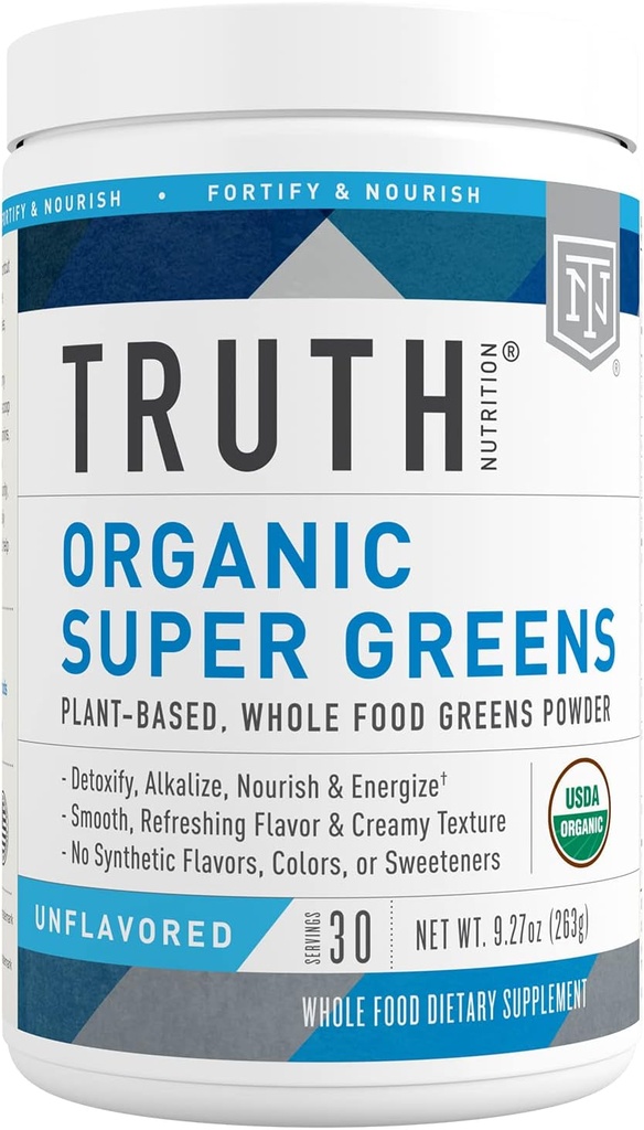 Sandhed Nutrition Super Green Powder - Organic Green Superfood Powder to Boost Energy & Immunity, Sund fordøjelse for mænd og kvinder, Green Supplement Smoothie Powder Mix (Unflavored)