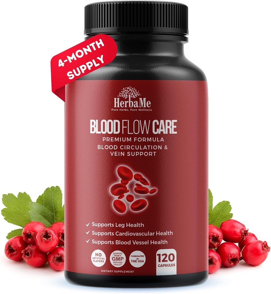 Blood Circulation Supplement, 120 Kapsler, Supports Leg Vein, Heart, Fartøjer og Cardiovaskulær Sundhed med Niacin, L- Arginin, Ginger, Cayenne Pepper, Hawthorn, Diosmin, Blood Flow Pills
