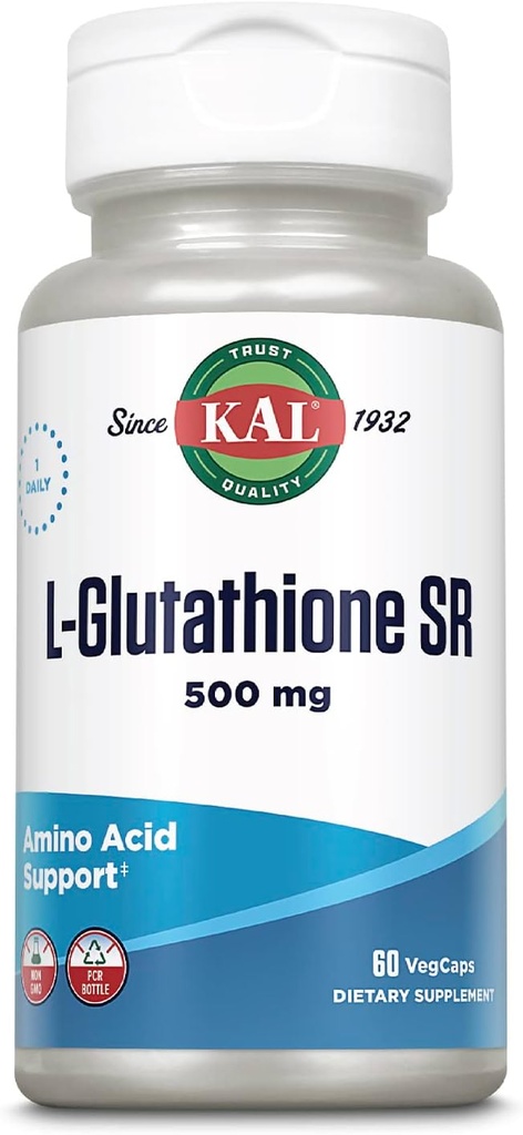 KAL L- Glutathione SR, Reduceret Glutathion tillæg, høj Absorption Antioxidant supplement, Lab Verified, 60- Day Garanti, 60 Servere, 60 VegCaps
