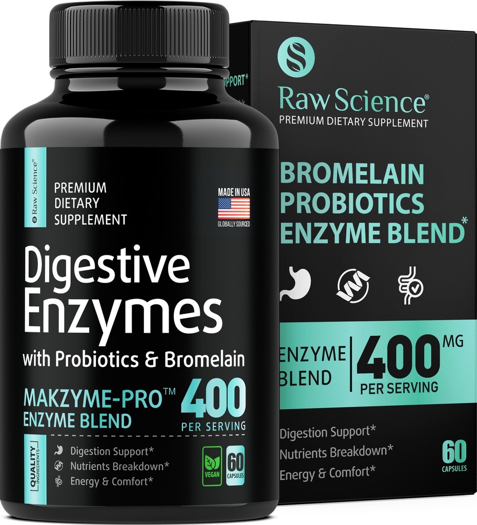 Fordøjelsesenzymer med probiotika til kvinder og mænd fordøjelsessygdomme - Bloating Relief, Gut Health Kosttilskud: Bromelain, Papaya Enzyme, Acidophilus Probiotika, Lactase Enzymer til fordøjelse - 60 piller