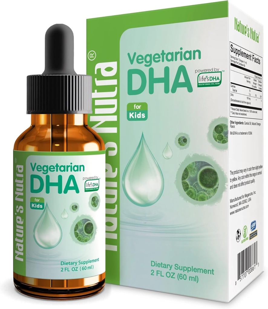 Naturens Nutra Vegetarisk DHA, Premium Flydende DHA til Baby, Infant, Børn og Børn, Non- GMO, DHA 100 mg, Pure Plant Source, 2 Fl Oz (60ml)