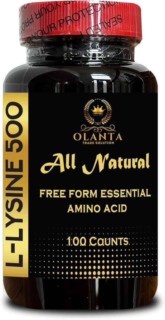 L- LYSINE 500 AMINO ACID - Collagen Support, Aminosyrer, immunsystem, Natural Supplement Fremme Stress Support, Understøtter Collagen Syntese, Connective væv sundhed - 1 flaske 100 Tæller