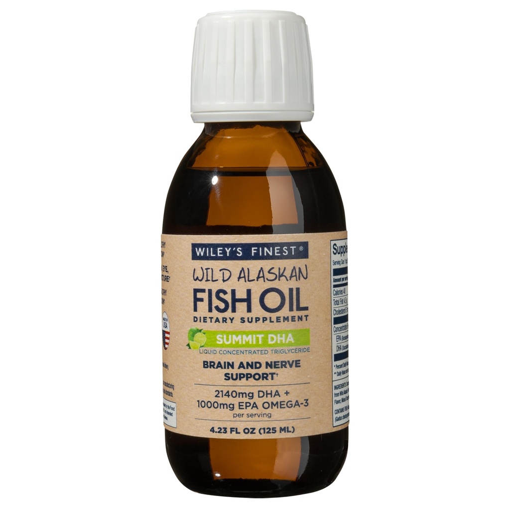 Wiley 's Finest Wild Alaska Fish Oil Summit DHA Liquid - 2140mg DHA og 460mg EPA Omega- 3s - Citrus Flavored Liquid Supplement - 4.23 Oz (25 Servere)