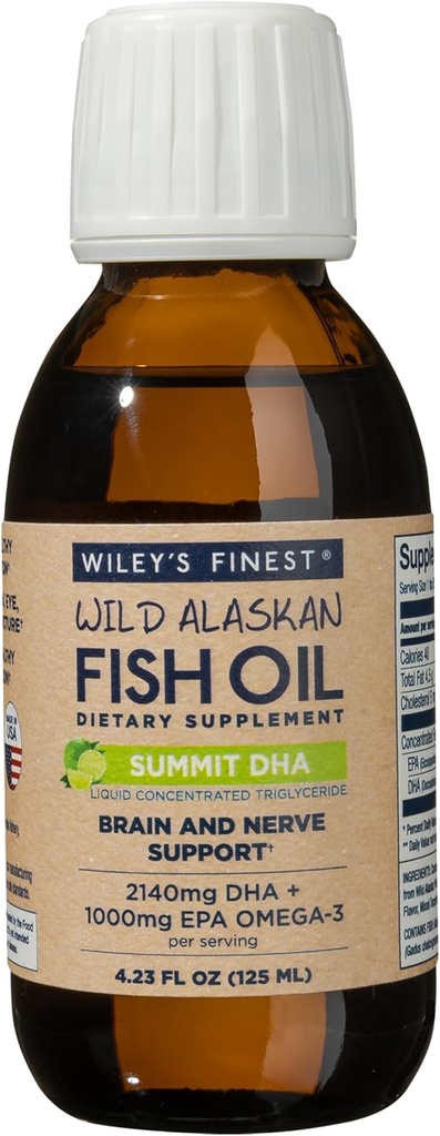 Wiley 's Finest Wild Alaska Fish Oil Summit DHA Liquid - 2140mg DHA og 460mg EPA Omega- 3s - Citrus Flavored Liquid Supplement - 4.23 Oz (25 Servere)