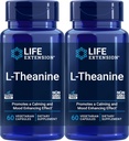 Life Extension L- Theanine, 60 vegetariske kapsler (pakke af 2) - Aminosyre afledt af te - Gluten- fri, ikke-GMO