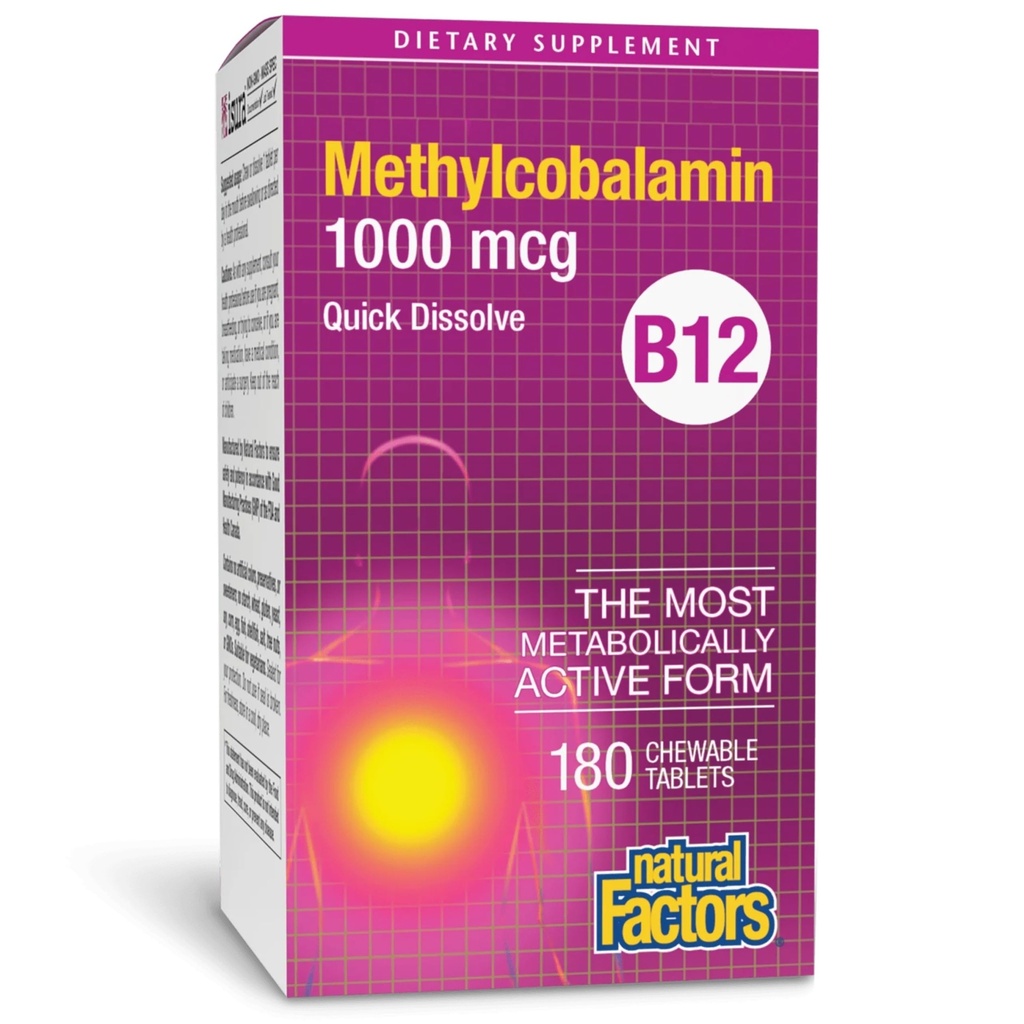 Naturlige faktorer, Vitamin B12 Methylcobalamin 1.000 mcg, tilbyder den mest metabolisk aktive form af B12, hurtig opløsning tabletter