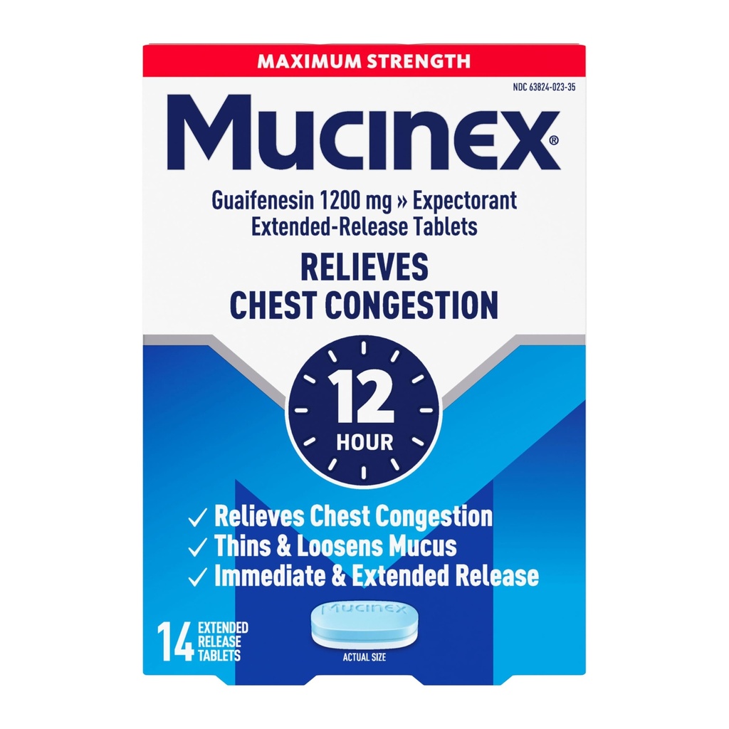 Mucinex Chest Congestion, Maksimal styrke 12 timers udvidet udgivelsestabletter, 14ct, 1200 mg Guaifenesin med udvidet lindring af Chest Congestion forårsaget af Excess Mucus, Thins og loosens Mucus