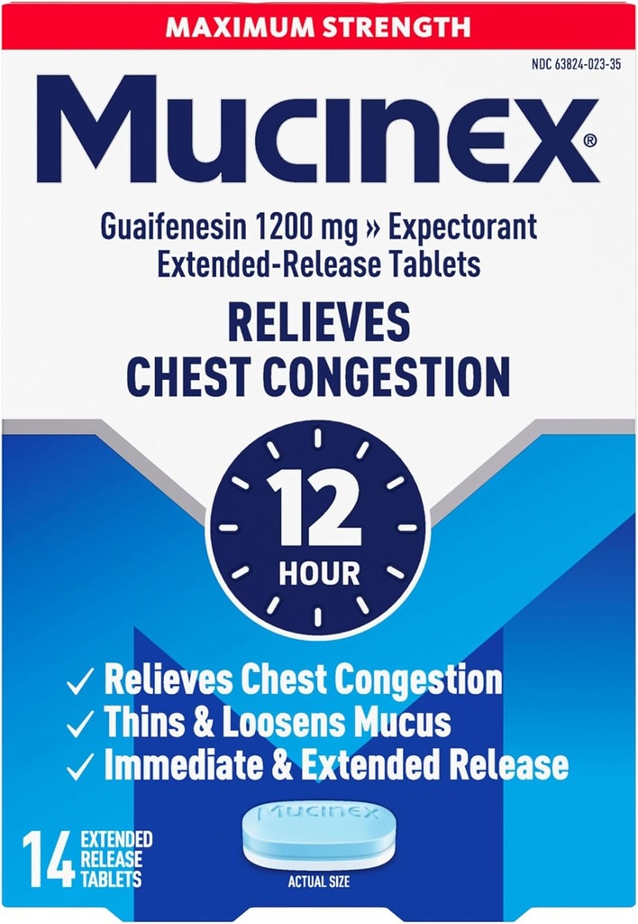 Mucinex Chest Congestion, Maksimal styrke 12 timers udvidet udgivelsestabletter, 14ct, 1200 mg Guaifenesin med udvidet lindring af Chest Congestion forårsaget af Excess Mucus, Thins og loosens Mucus
