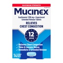 Mucinex Chest Congestion, Maksimal styrke 12 timers udvidet udgivelsestabletter, 14ct, 1200 mg Guaifenesin med udvidet lindring af Chest Congestion forårsaget af Excess Mucus, Thins og loosens Mucus