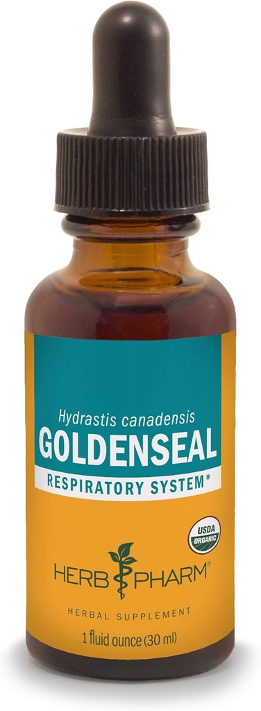 Herb Pharm Certified Organic Goldenseal Liquid Extract for Respiratory System Support, Organic Cane Alkohol, 1 Ounce