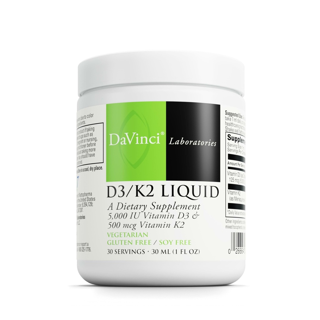 DAVINCI Labs D3 / K2 Liquid - Liquid Vitamin D & Vitamin K Supplement for ben sundhed, hjertestøtte & Calcium Absorption - 30ml (30 Servere)