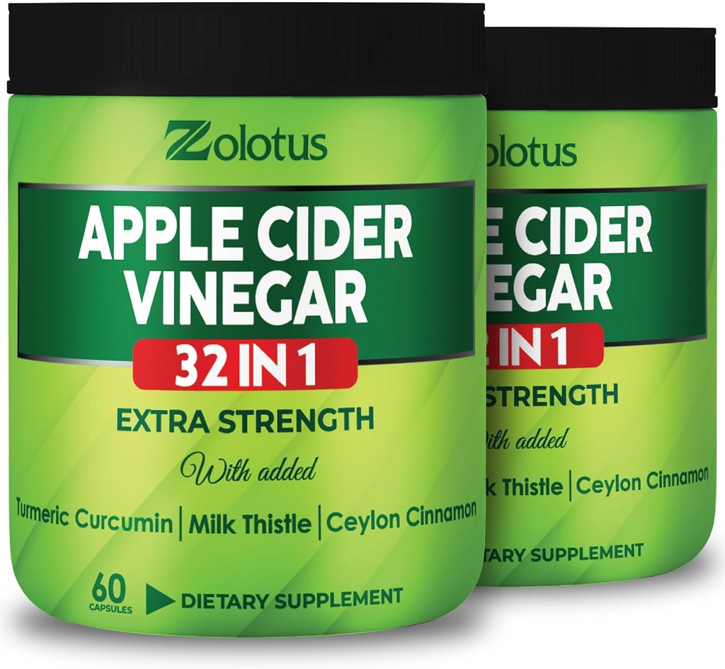 Zolotus Apple Cider Vincipe Kapsler 32in1, med gurkemeje, kanel, Milk Thistle, Berberine, Elderberry, Quercetin - (2 pakker) 60 Kapsler