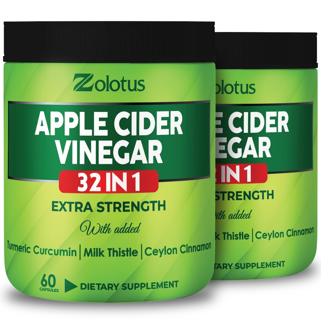Zolotus Apple Cider Vincipe Kapsler 32in1, med gurkemeje, kanel, Milk Thistle, Berberine, Elderberry, Quercetin - (2 pakker) 60 Kapsler