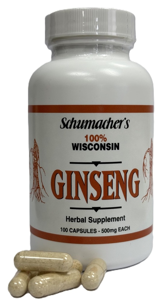 Amerikanske Ginseng kapsler, 100% Pure Wisconsin Ginseng, 500mg, 100 kapsler - Bedste Ginseng tillæg, Pure Potent Wisconsin Ginseng Rødder af Schumacher Ginseng