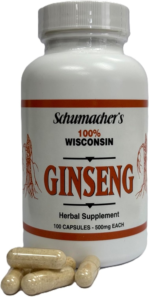 Amerikanske Ginseng kapsler, 100% Pure Wisconsin Ginseng, 500mg, 100 kapsler - Bedste Ginseng tillæg, Pure Potent Wisconsin Ginseng Rødder af Schumacher Ginseng