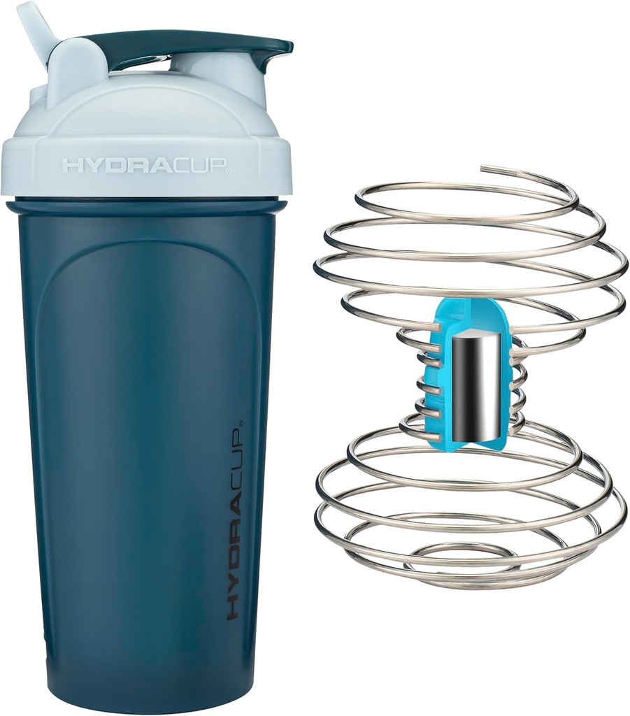 HydraCup Power Shaker w / Vægtet Whisk, 28oz - Hurtigere blanding, Mindre shaking påkrævet, Clump- Free Protein Shakes, Shaker Cup (Polypropylen, Blå)