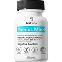 Genius Mind ® Nootrop Brain Supplement, Support Cognitive Function, Energiniveauer, Focus & Memory Function - 17 Brain Boosting Ingredienser herunder Lions Mane, Bacopa, Ginkgo & Vitamin B12