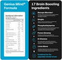 Genius Mind ® Nootrop Brain Supplement, Support Cognitive Function, Energiniveauer, Focus & Memory Function - 17 Brain Boosting Ingredienser herunder Lions Mane, Bacopa, Ginkgo & Vitamin B12