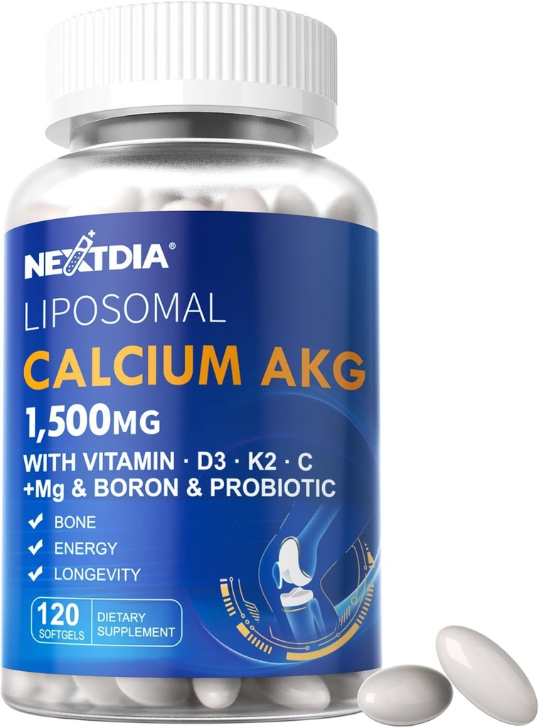 Liposomal Calcium AKG Supplement 1500mg med vitamin D3 & K2 Softgel til kvinder & mænd