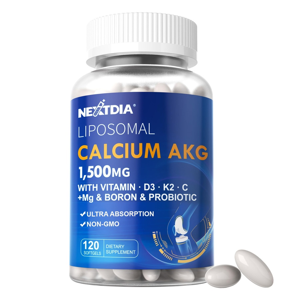 Liposomal Calcium AKG Supplement 1500mg med vitamin D3 & K2 Softgel til kvinder & mænd