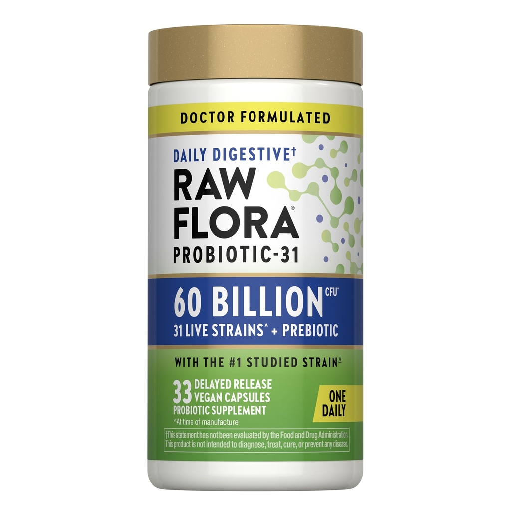 Raw Flora Probiotic with Prebiotics | 60 Billion CFU | Daily Digestive Vegan Capsules | Gluten Free Supplement for Men and Women | by Nature's Truth