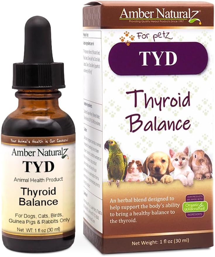 Amber NaturalZ TYD Thyreoidea Balance Herbal supplement til hunde, katte, fugle, Guinea svin, og kaniner Buddy 124; Herbal Pet supplement til Thyroidea sundhed Buddy 124; 1 Fluid Ounce glasflaske Buddy 124; Fremstillet i USA