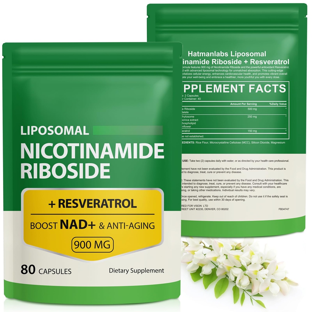 NAD tillæg med Nicotinamid Riboside - Resveratrol, Liposomal Nicotinamid Riboside, Quercetin - høj renhed NAD tillæg for anti- aging, fokus, energi 160 kapsler (2 Bag)