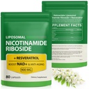 NAD tillæg med Nicotinamid Riboside - Resveratrol, Liposomal Nicotinamid Riboside, Quercetin - høj renhed NAD tillæg for anti- aging, fokus, energi 160 kapsler (2 Bag)