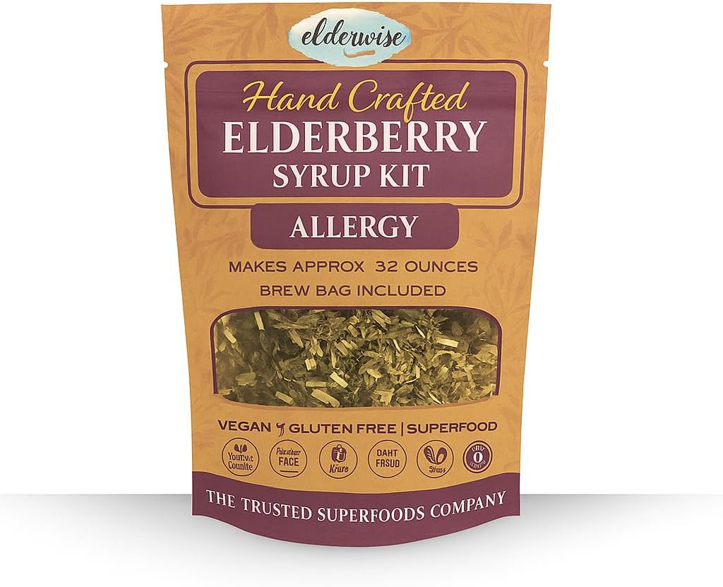 Elderberry Syrup Kit - Allergi Support - Gør Ca. 32oz - Leveres med Brygge Bag - Ingredienser - Elderbær - Rosehips - Ingefær - Nettle - Kanel - Cloves - Elderwise