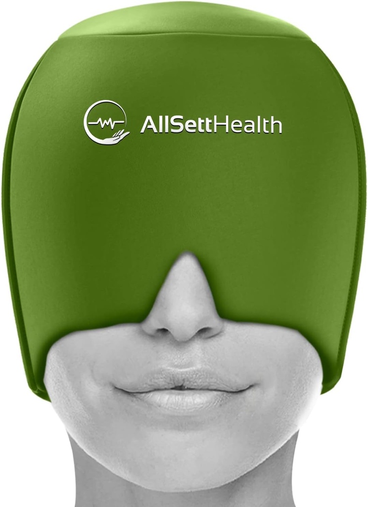 Migræne Relief Cap Ice Head Wrap Hovedpine og Migræne Hat Buddy 124; Hovedpine Relief med Hot / Cold Gel Head Ice Pack med ansigt og øje Hovedpine Maske Kompres - Grøn