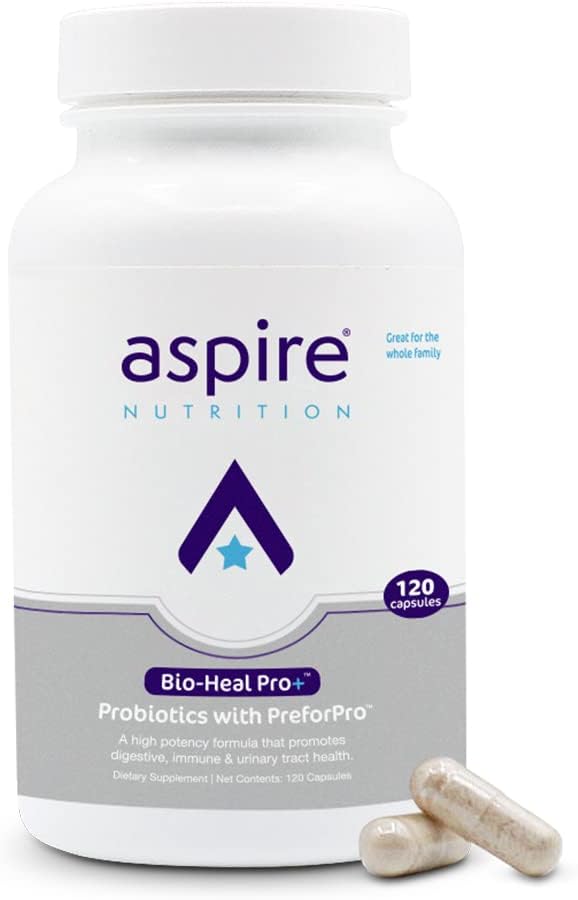 Aspire Nutrition Bio- Heal Pro + 6 - 1 Probiotiske kapsler Supplement - Daglig Probiotisk Formel for kvinder, mænd og børn - 30 dages forsyning