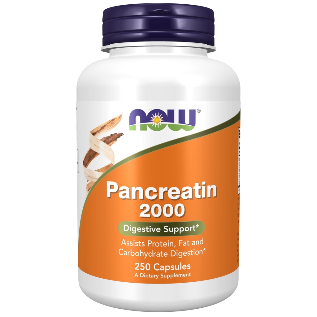 Now Foods Supplements, Pancreatin 2000 med naturligt forekommende Protease (Protein Digesting), Amylase (Kulhydrat Digesting), og Lipase (Fat Digesting) Enzymer, 250 Kapsler