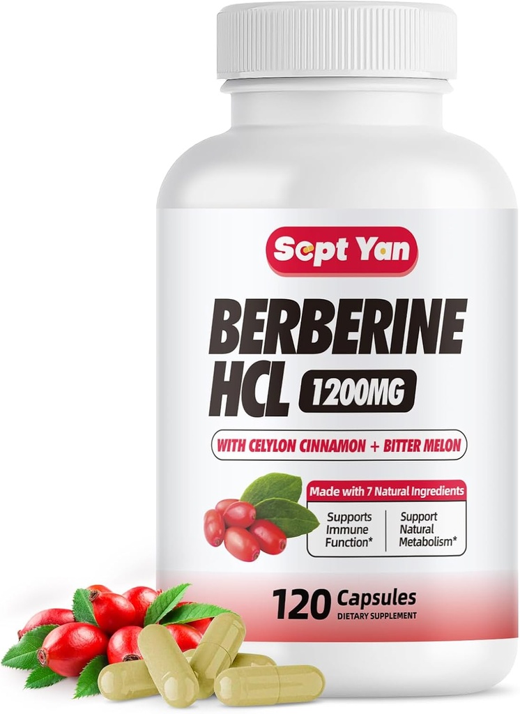 Berberine Supplement 1500mg med Ceylon Cinnamon - Berberine kapsler med Bitter Melon, Banaba Leaf, Gymnema Syivestre for immunforsvar, Metabolisme, fordøjelse & hjertesundhed, Vegan 120 kapsler