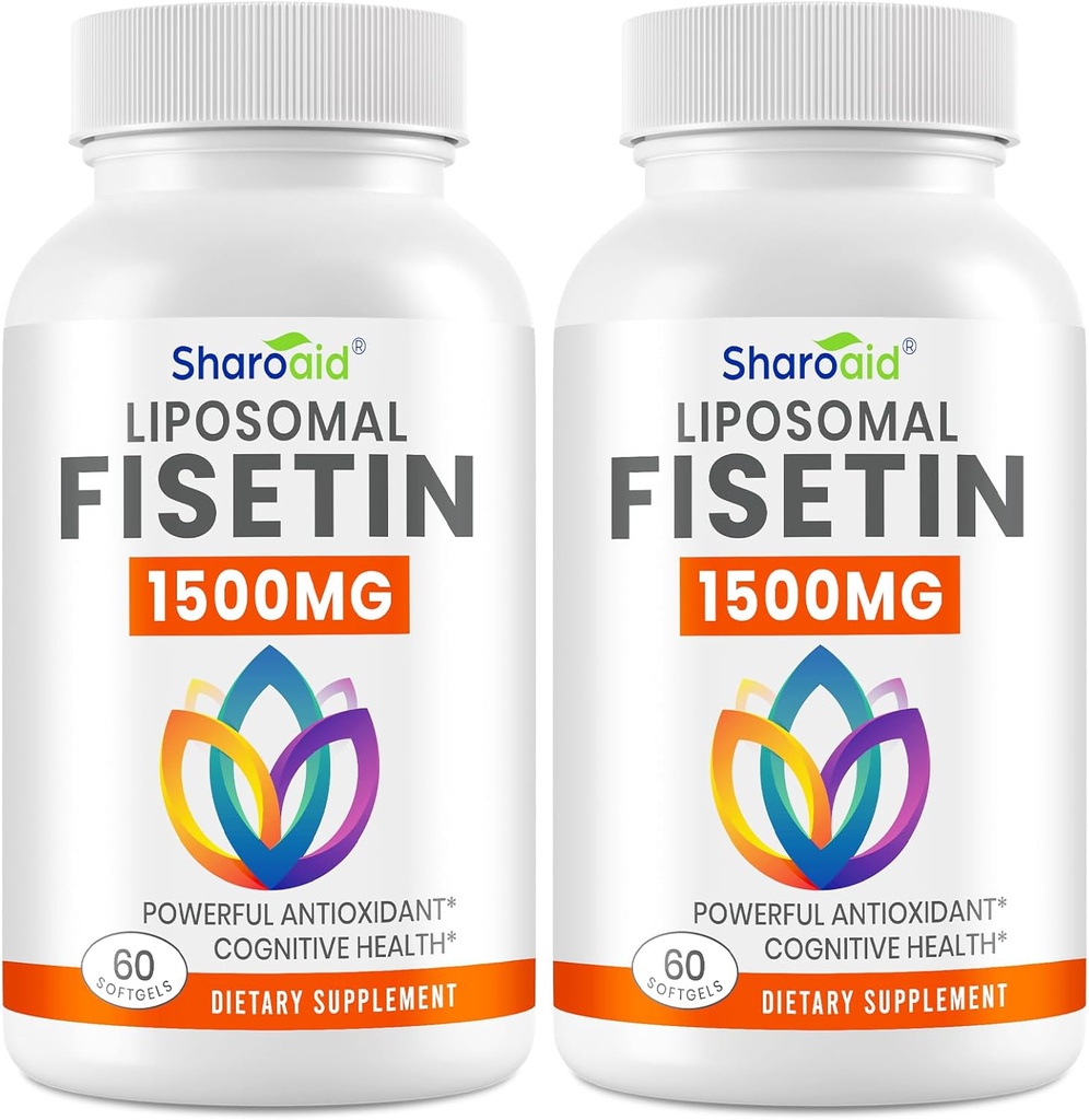 1500mg Fisketintilskud - kraftig absorption med liposomal levering, 98% Pure Fisetin, Polyphenol Antioxidant til sund aldring, ikke- GMO - 2 flasker, 120 Softgels til voksne