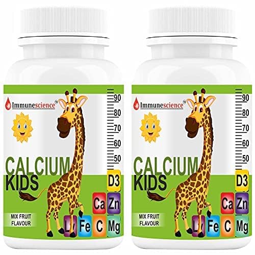 Verem Calcium for Kids with Vitamin D3 (VIT d), Magnesium, Zinc Supplement, Vitamin C, L-lysine Multivitamin for Kids Strong Bones, Immunity, Growth & Development- 120 Tablets (Pack of 4)