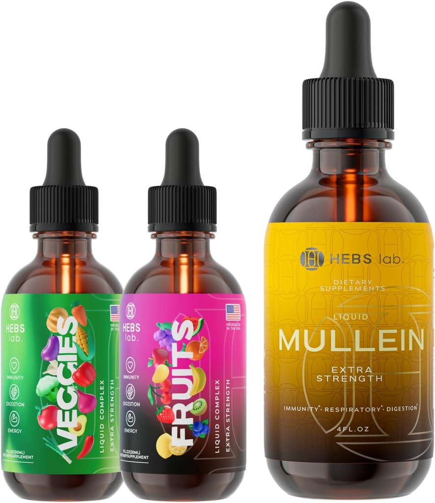 Bundle - Multivitamin Frugt og Grøntsager & Mullein Leaf Extract 4 oz - Vitamin Immunobooster og Lung Support Supplement
