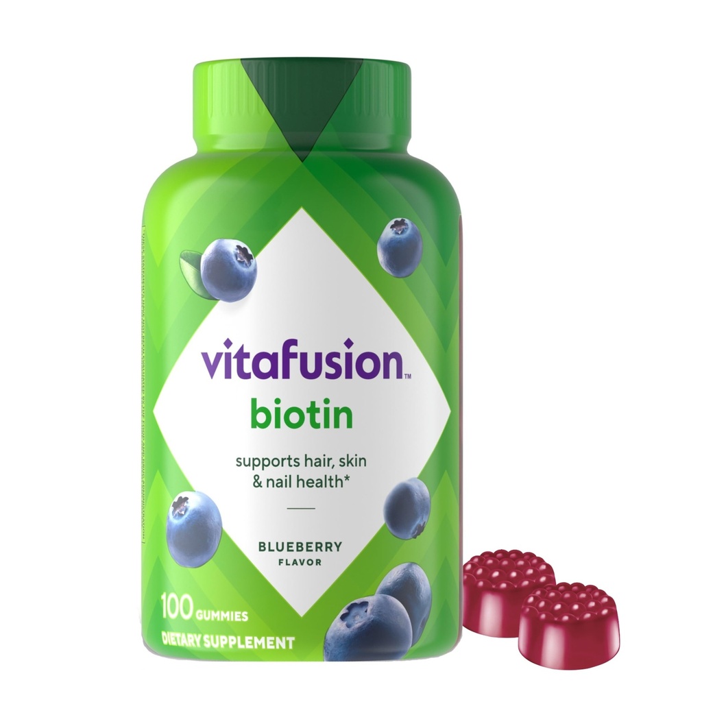 Vitafusion Ekstra Styrke Biotin Gummy Vitaminer, Berry Flavored, 5.000 mcg Biotin Vitaminer, America 's Number 1 Gummy Vitamin Brand, 50 Day Supply, 100 Greve (emballage kan variere)