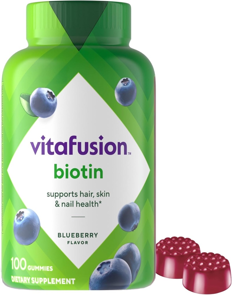 Vitafusion Ekstra Styrke Biotin Gummy Vitaminer, Berry Flavored, 5.000 mcg Biotin Vitaminer, America 's Number 1 Gummy Vitamin Brand, 50 Day Supply, 100 Greve (emballage kan variere)