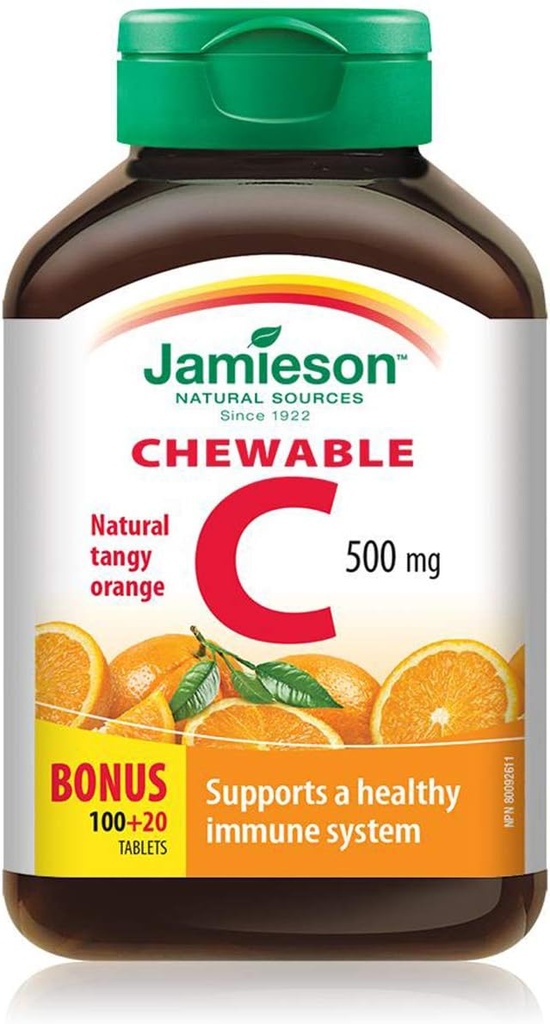 Jamieson C-vitamin Chewable 500 mg - Tangy Orange, 120 faner Bonus