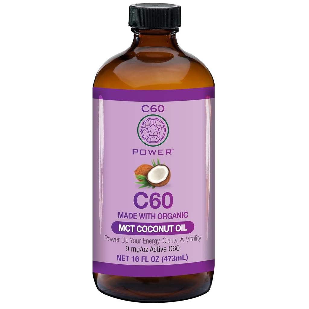 C60 Purple Power Organic MCT Coconut Oil, Organic Cold- Pressed Coconut Oil, 99,99% Pure C60 Carbon Fullerenes (16 oz)