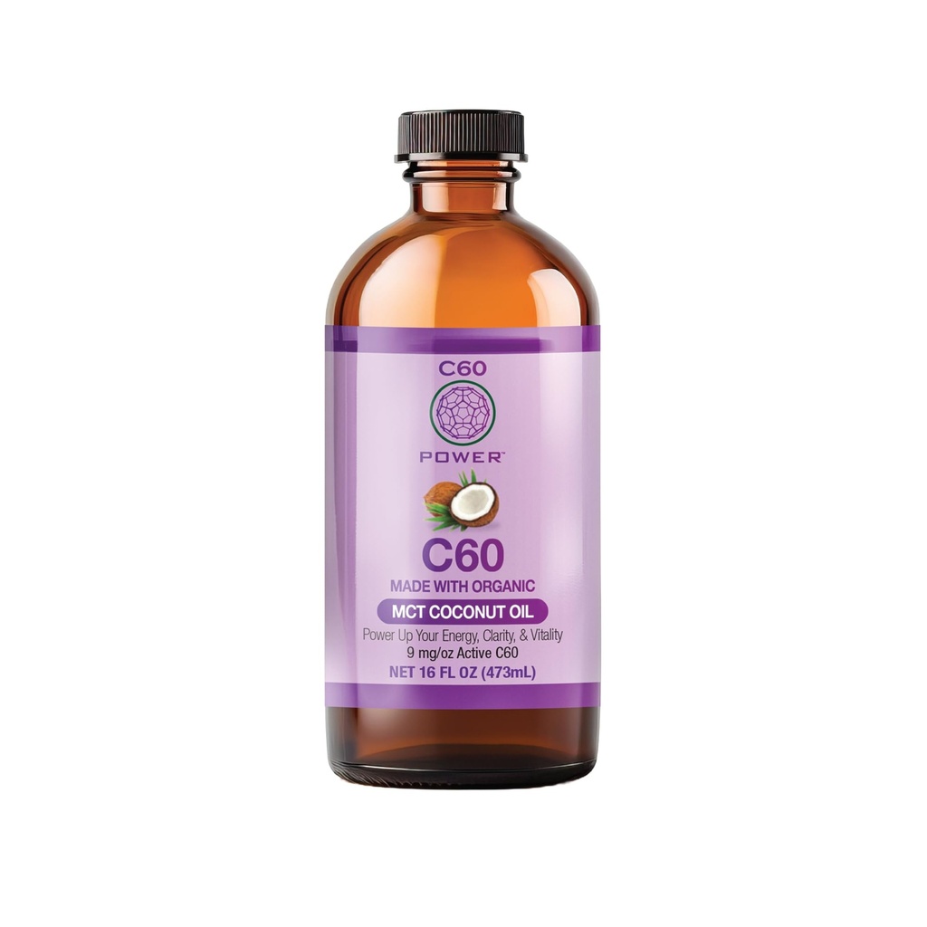 C60 Purple Power Organic MCT Coconut Oil, Organic Cold- Pressed Coconut Oil, 99,99% Pure C60 Carbon Fullerenes (16 oz)