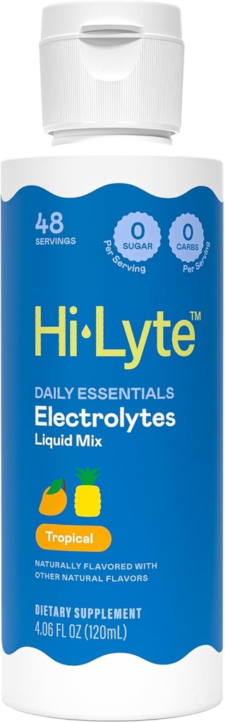 Hi- Lyte Daily Essentials Electrolytes Liquid Mix Tropical, 48 Servering - Natrium, Kalium, Magnesium, Sea Minerals - Hydrering for Daily Wellness, Keto - 0 Sukker, 0 Carbs
