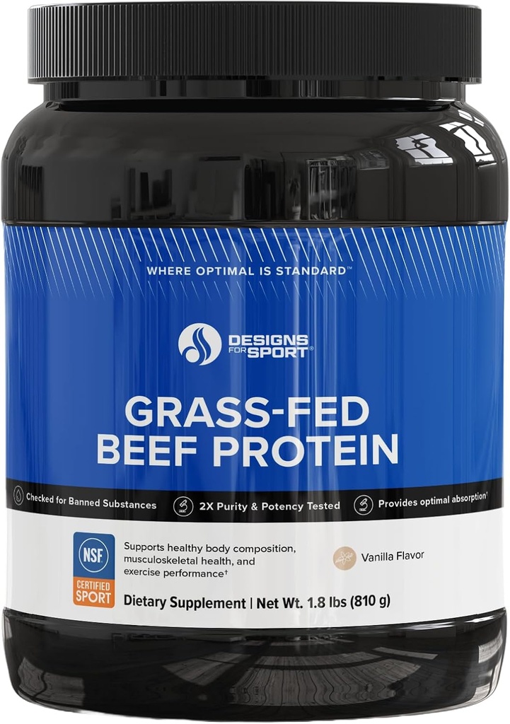 Design til Sport Beef Protein Powder - NSF Certified for Sport Hydrolyzed Protein - Meget Absorbable med Aminosyrer & Collagen prækursorer - Bone Broth Protein til atleter (Vanilla, 30 Servere)
